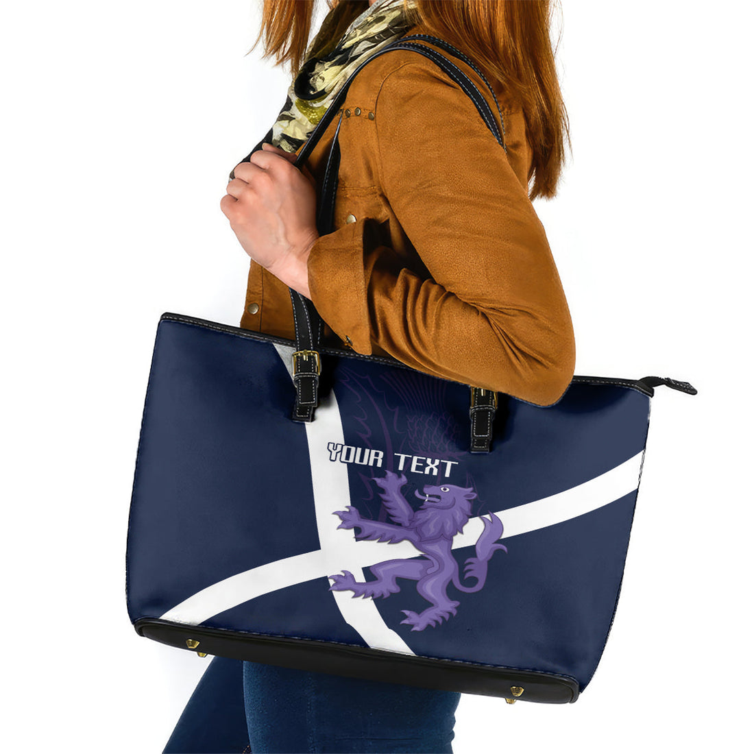Custom Scotland Rugby Leather Tote Bag Scottish Lion and Thistle LT9