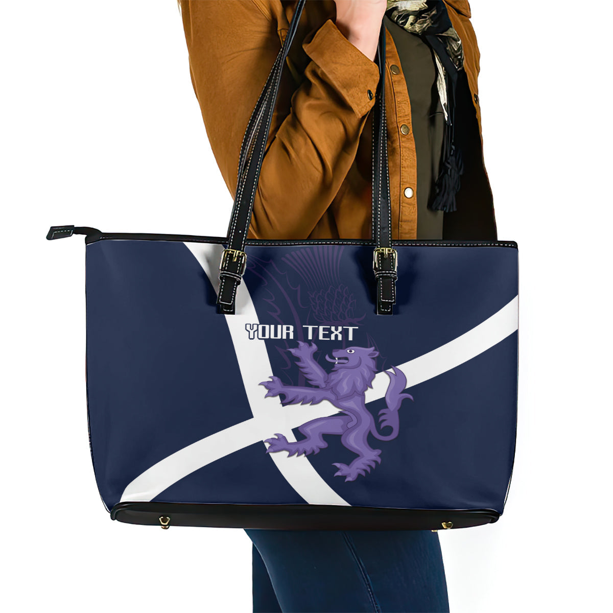 Custom Scotland Rugby Leather Tote Bag Scottish Lion and Thistle LT9