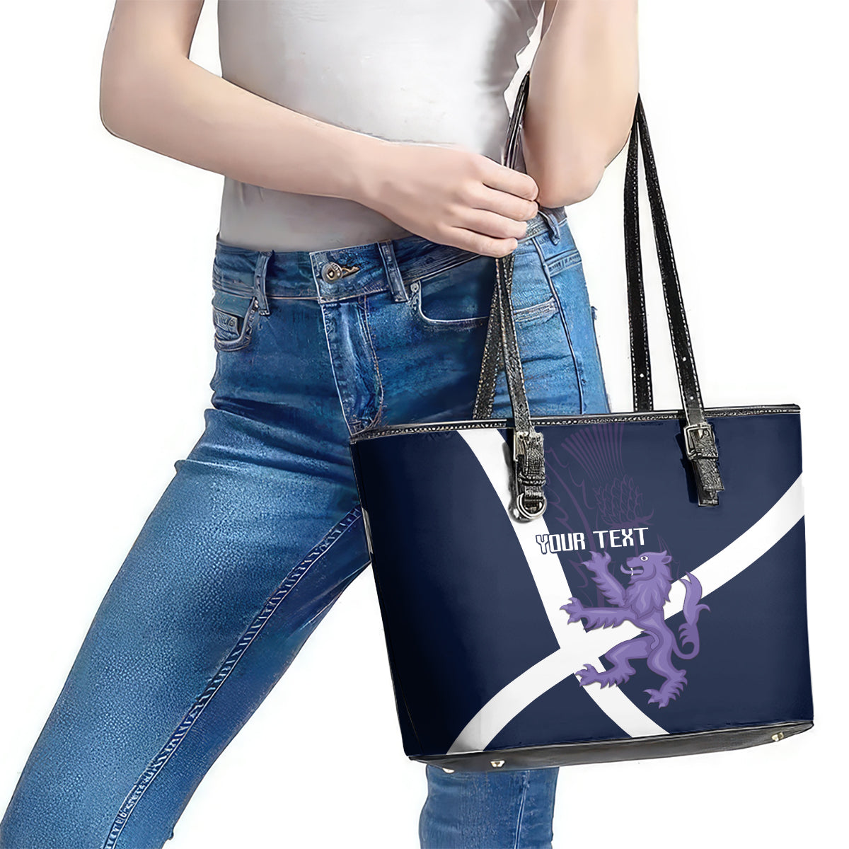 Custom Scotland Rugby Leather Tote Bag Scottish Lion and Thistle LT9