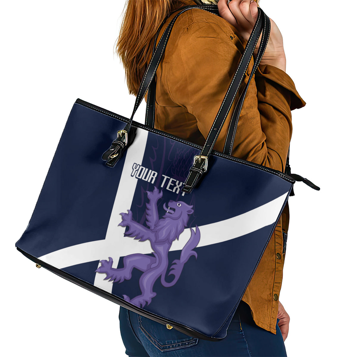 Custom Scotland Rugby Leather Tote Bag Scottish Lion and Thistle LT9