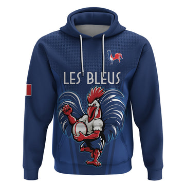 Custom France Rugby Hoodie Le XV de France Gallic Rooster LT9