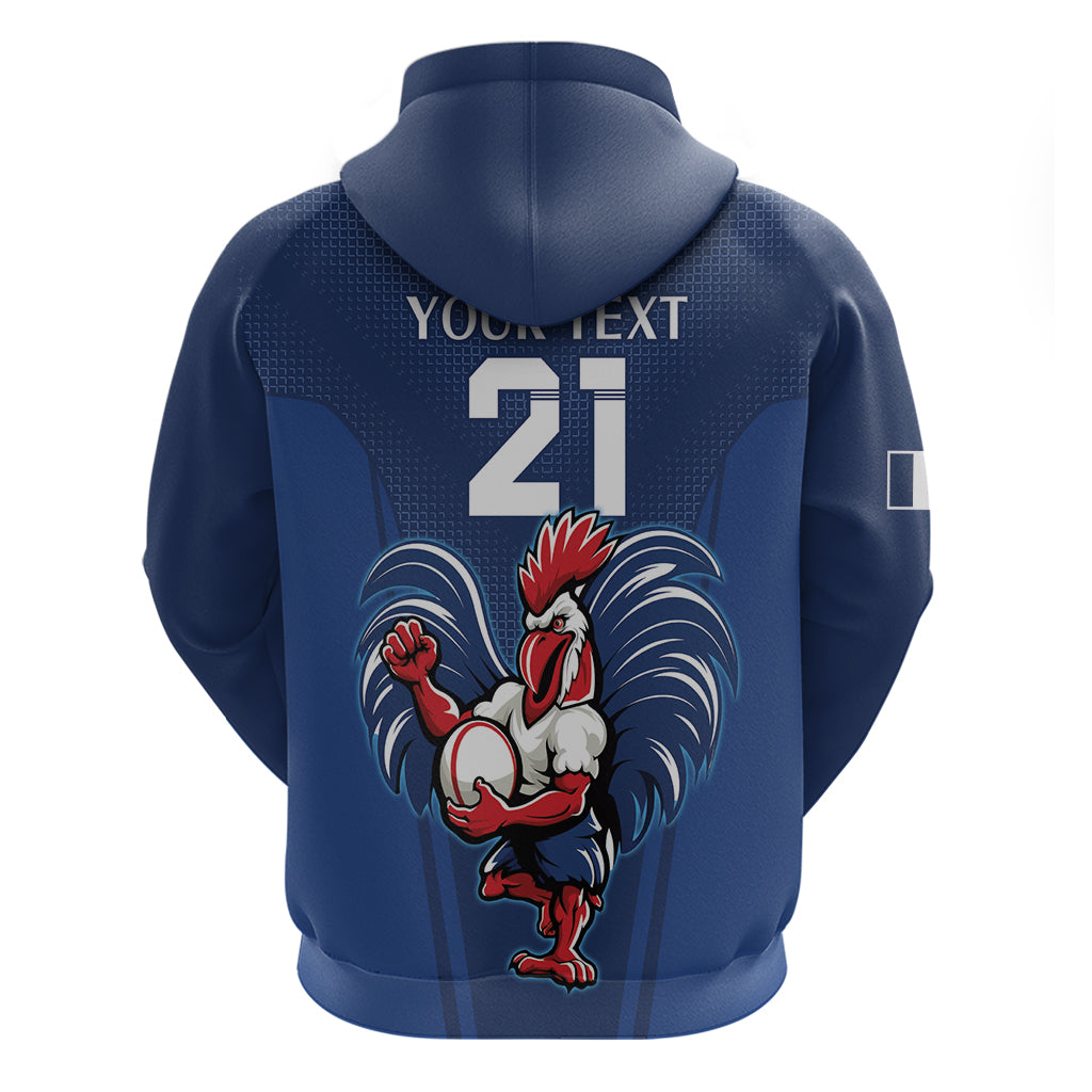 Custom France Rugby Hoodie Le XV de France Gallic Rooster LT9
