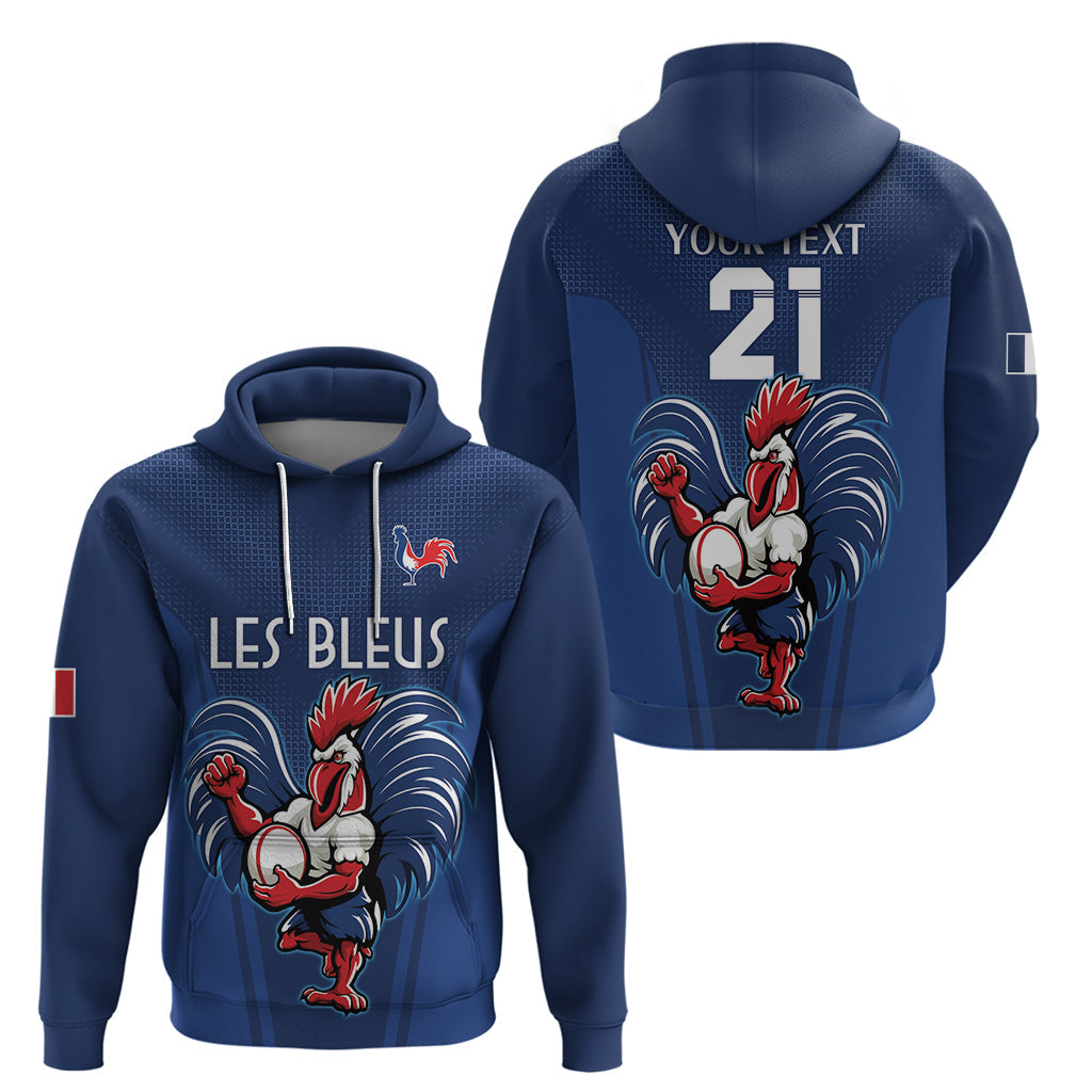 Custom France Rugby Hoodie Le XV de France Gallic Rooster LT9
