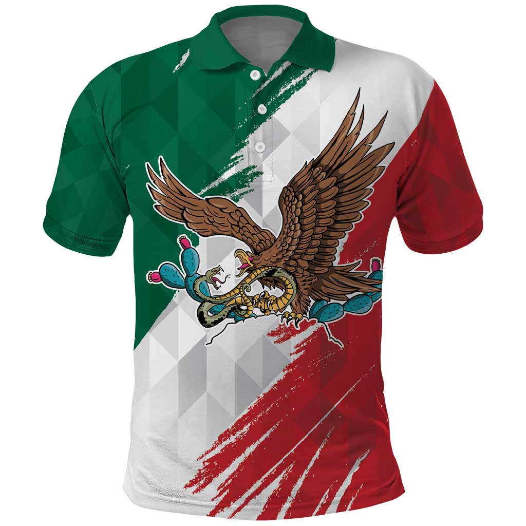 Eagle Devouring Snake Mexican Emblem Personalized Polo Shirt Grunge Flag Style LT9