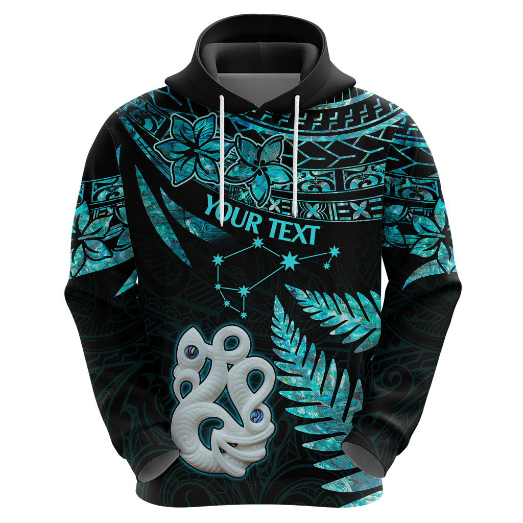 Custom Matariki New Zealand Hoodie Maori Manaia with Paua Shell - Aqua LT9