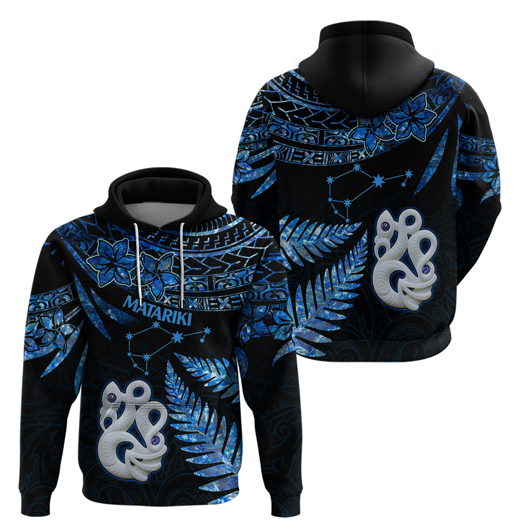 Matariki New Zealand Hoodie Maori Manaia with Paua Shell - Blue LT9