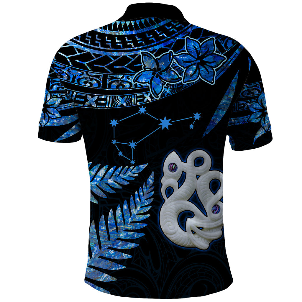 Matariki New Zealand Polo Shirt Maori Manaia with Paua Shell - Blue LT9
