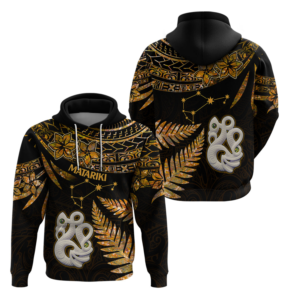 Maori Hoodie Matariki Stars Manaia with Paua Shell - Gold LT9