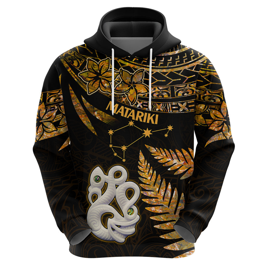 Maori Hoodie Matariki Stars Manaia with Paua Shell - Gold LT9
