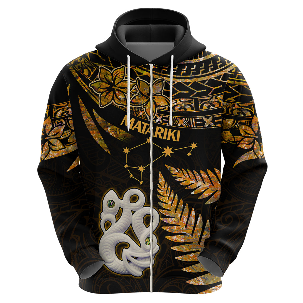 Maori Hoodie Matariki Stars Manaia with Paua Shell - Gold LT9