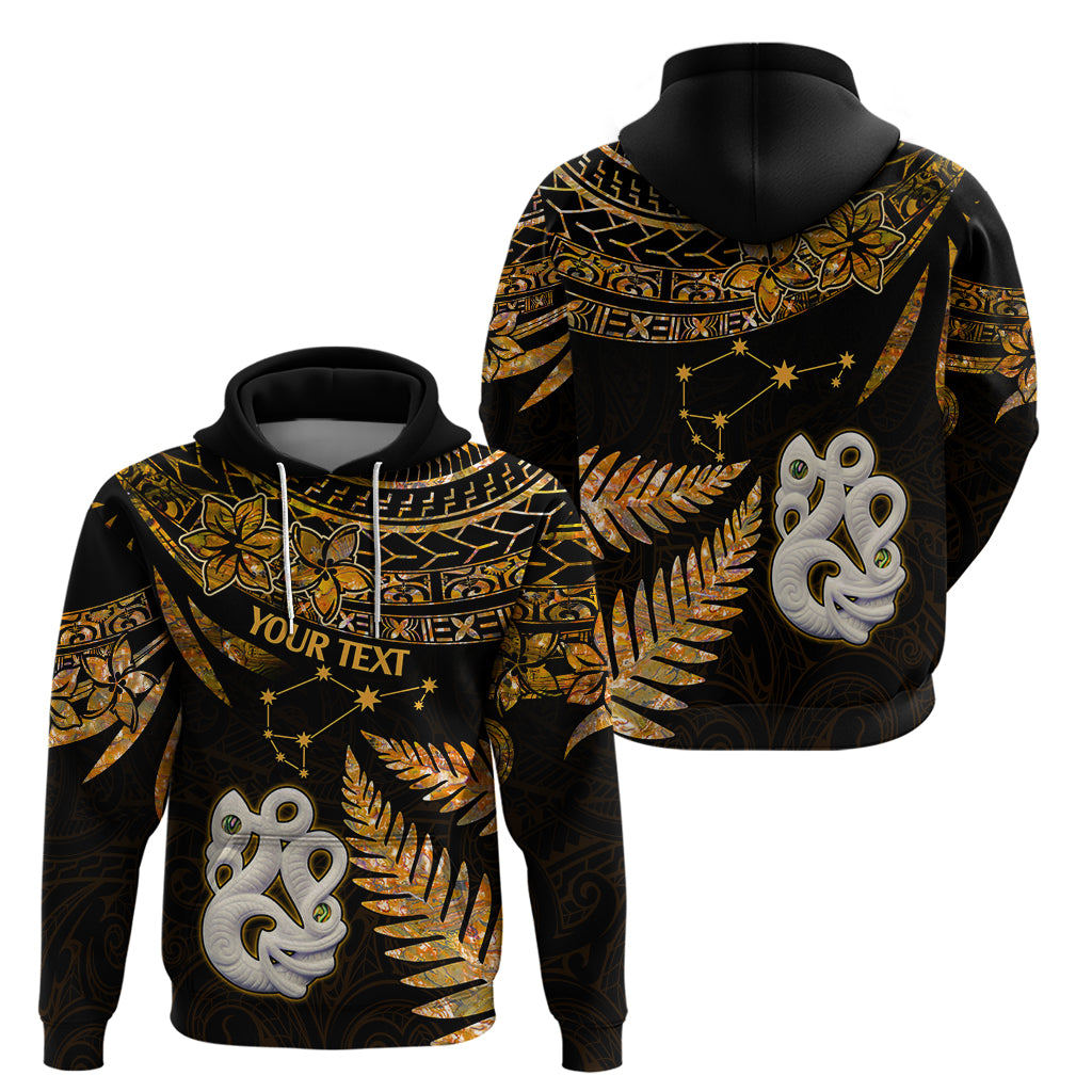 Custom Maori Hoodie Matariki Stars Manaia with Paua Shell - Gold LT9