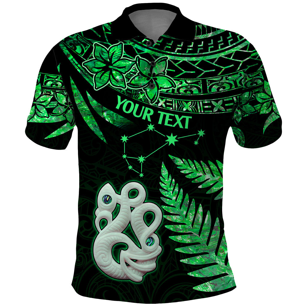 Custom Maori Polo Shirt Matariki Stars Manaia with Paua Shell - Green LT9