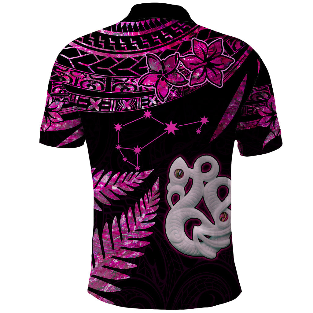 New Zealand Polo Shirt Matariki NZ Manaia with Paua Shell - Pink LT9