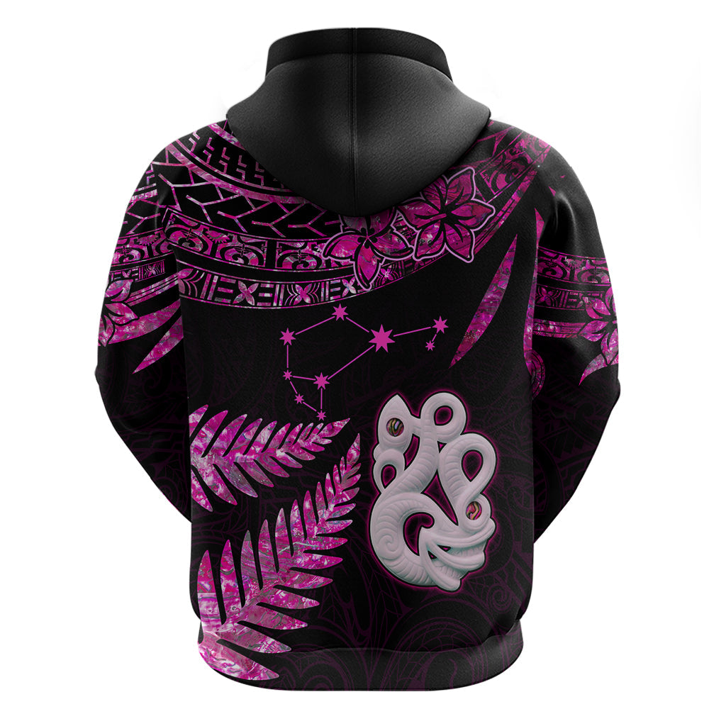 Custom New Zealand Hoodie Matariki NZ Manaia with Paua Shell - Pink LT9