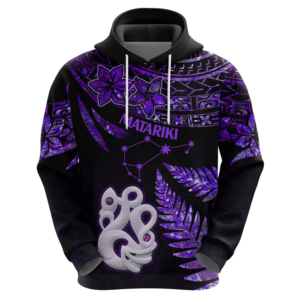 New Zealand Hoodie Matariki NZ Manaia with Paua Shell - Purple LT9