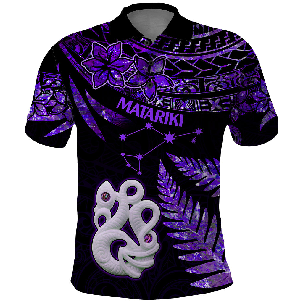 New Zealand Polo Shirt Matariki NZ Manaia with Paua Shell - Purple LT9