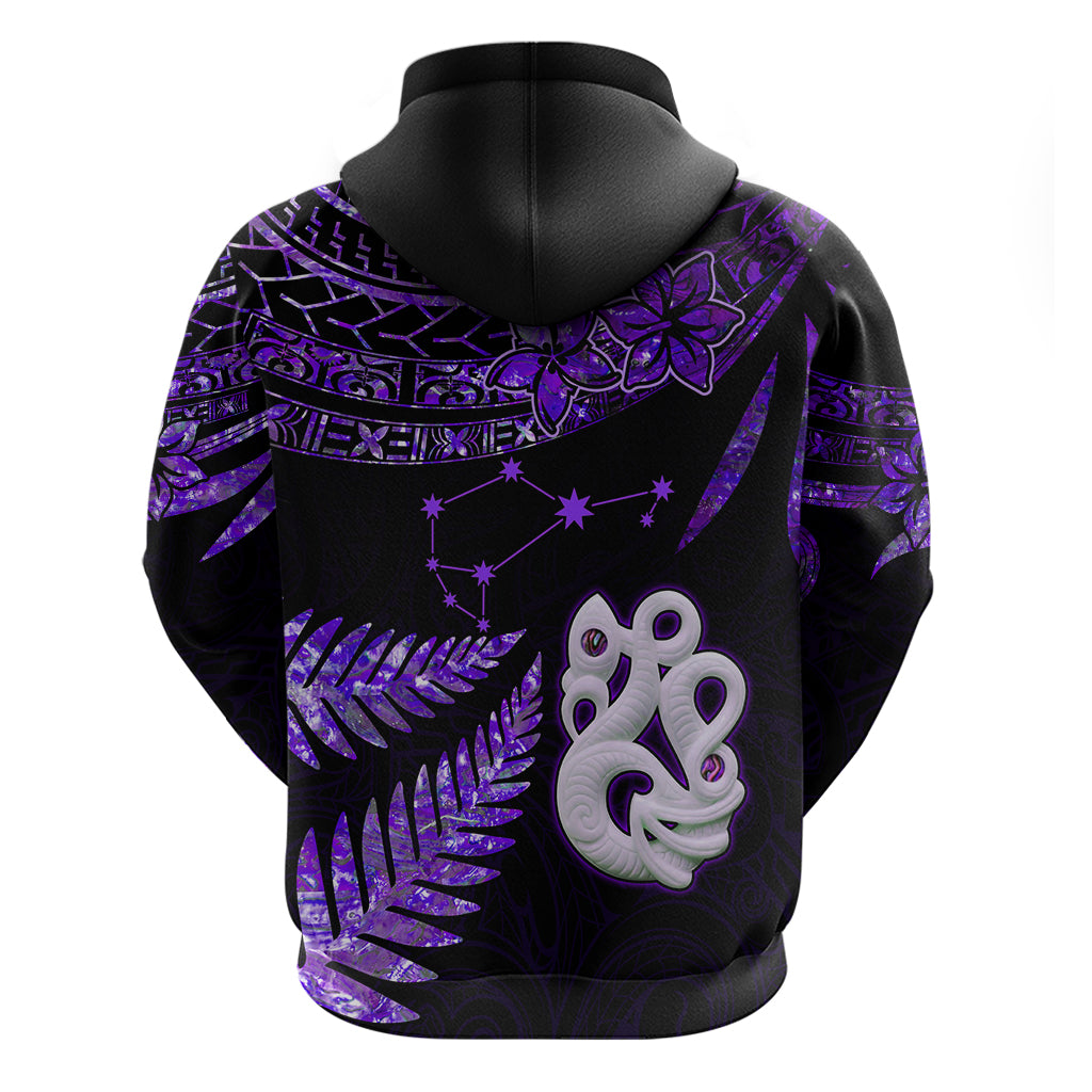 Custom New Zealand Hoodie Matariki NZ Manaia with Paua Shell - Purple LT9