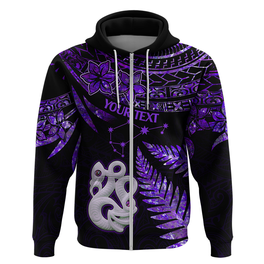 Custom New Zealand Hoodie Matariki NZ Manaia with Paua Shell - Purple LT9