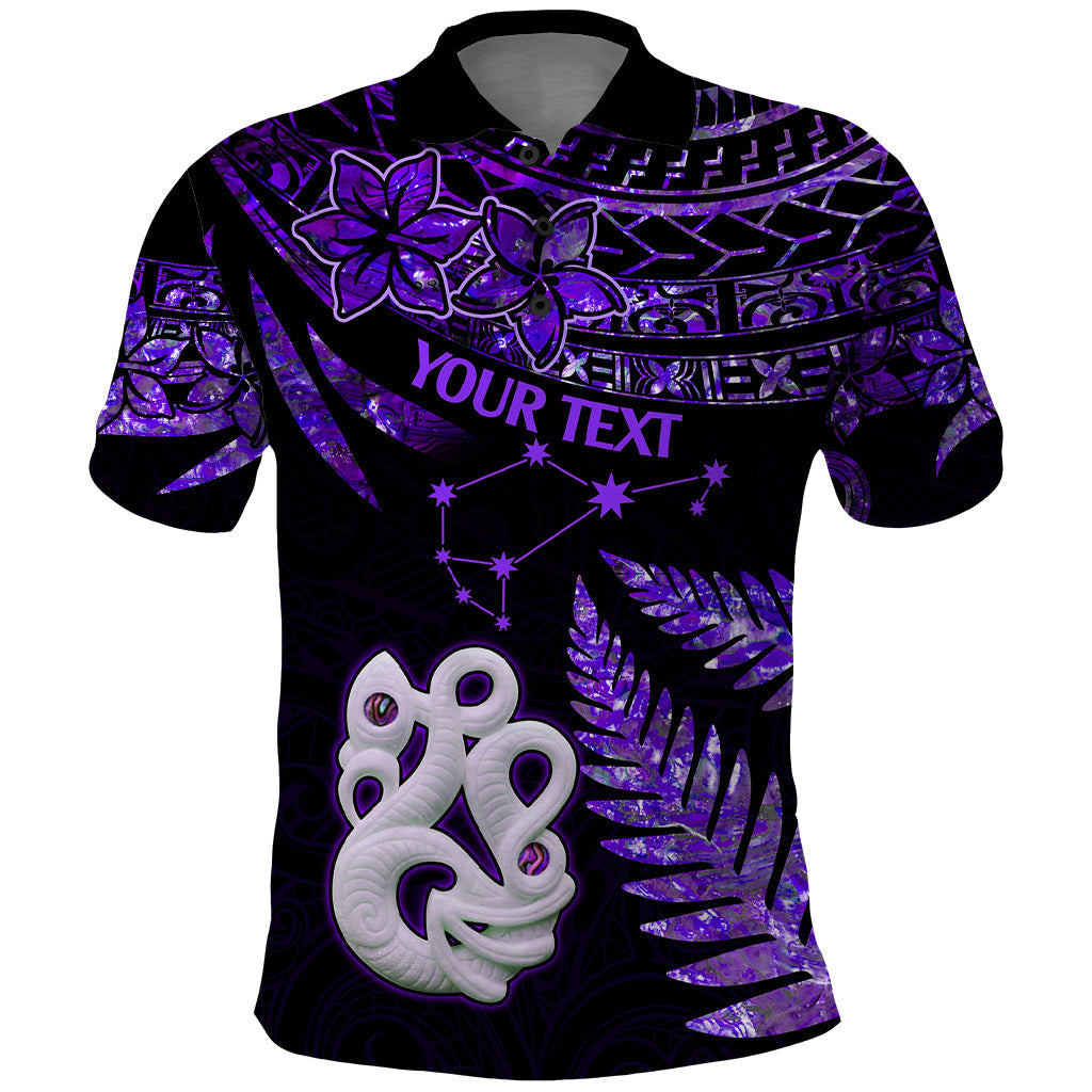 Custom New Zealand Polo Shirt Matariki NZ Manaia with Paua Shell - Purple LT9