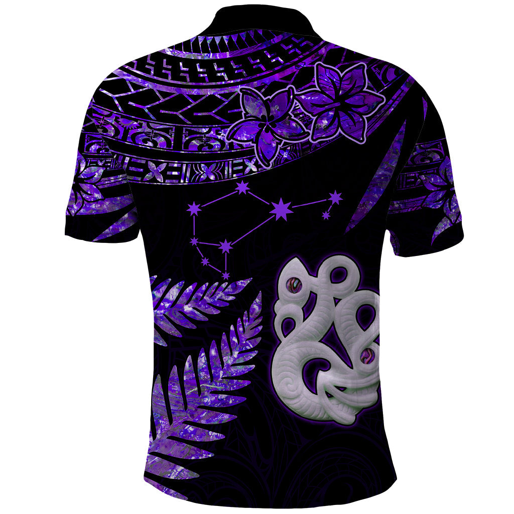 Custom New Zealand Polo Shirt Matariki NZ Manaia with Paua Shell - Purple LT9