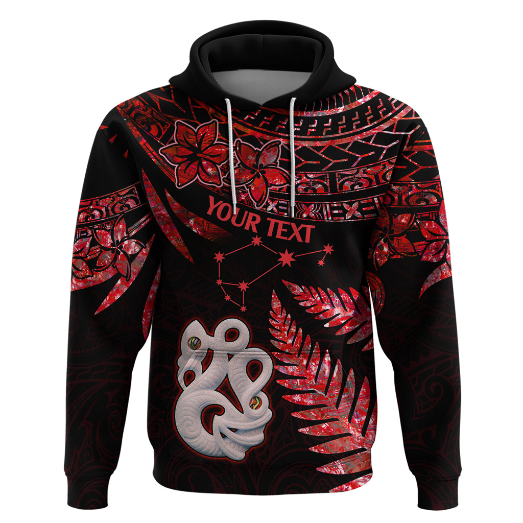 Custom Matariki Hoodie NZ New Year Manaia with Paua Shell - Red LT9