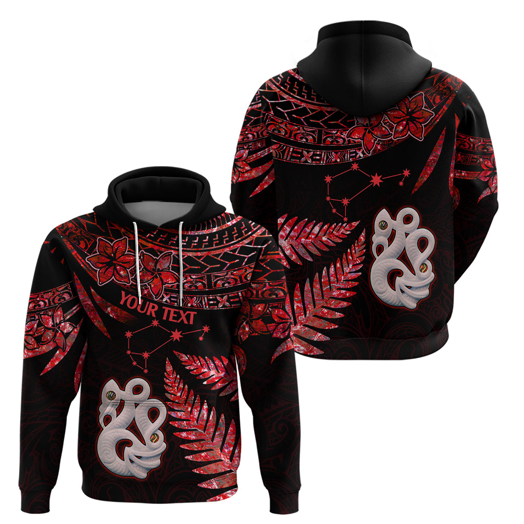 Custom Matariki Hoodie NZ New Year Manaia with Paua Shell - Red LT9