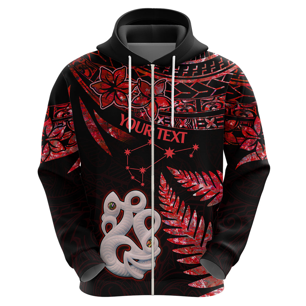 Custom Matariki Hoodie NZ New Year Manaia with Paua Shell - Red LT9