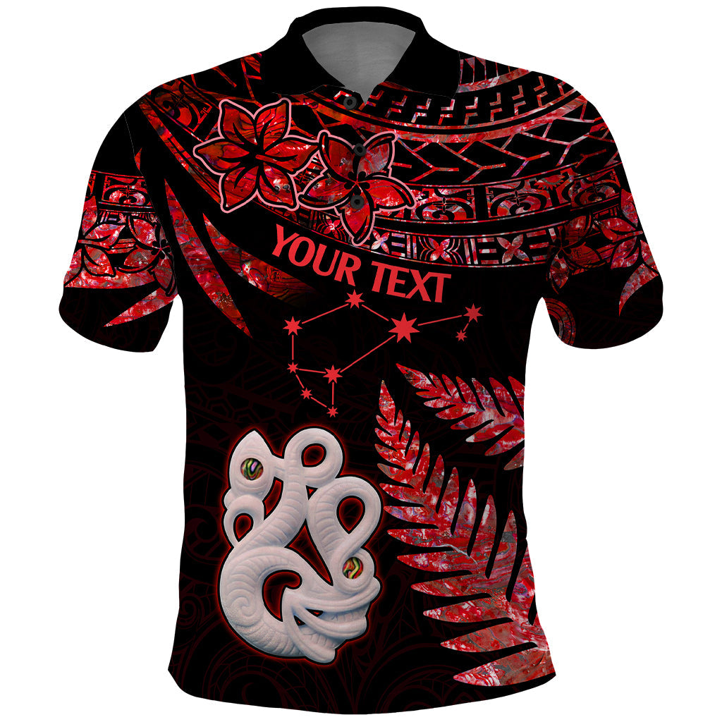 Custom Matariki Polo Shirt NZ New Year Manaia with Paua Shell - Red LT9