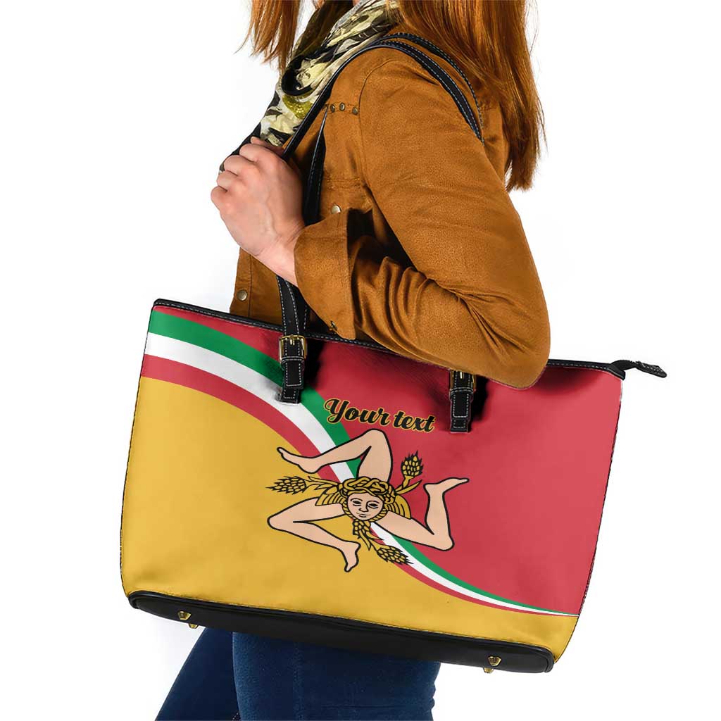 Personalized Italy Bandiera Della Sicilia Leather Tote Bag LT9