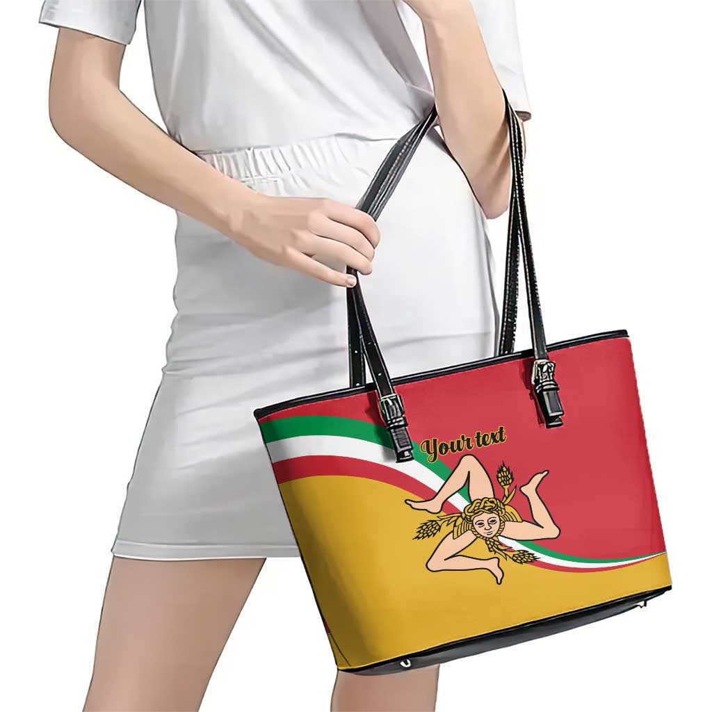 Personalized Italy Bandiera Della Sicilia Leather Tote Bag LT9