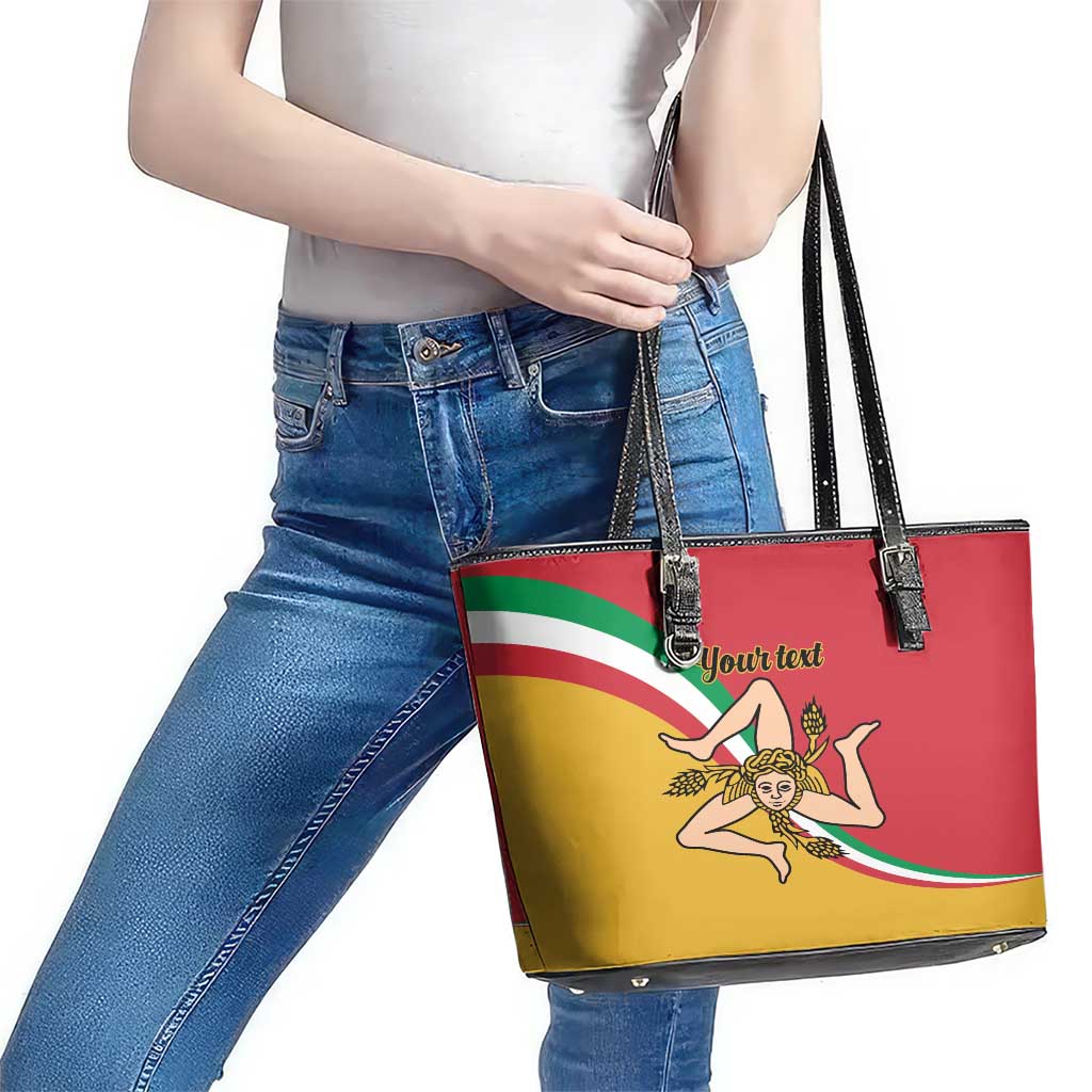 Personalized Italy Bandiera Della Sicilia Leather Tote Bag LT9