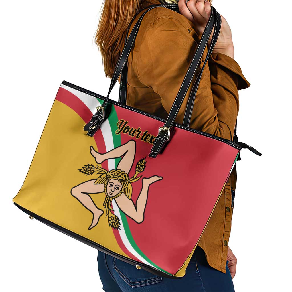 Personalized Italy Bandiera Della Sicilia Leather Tote Bag LT9