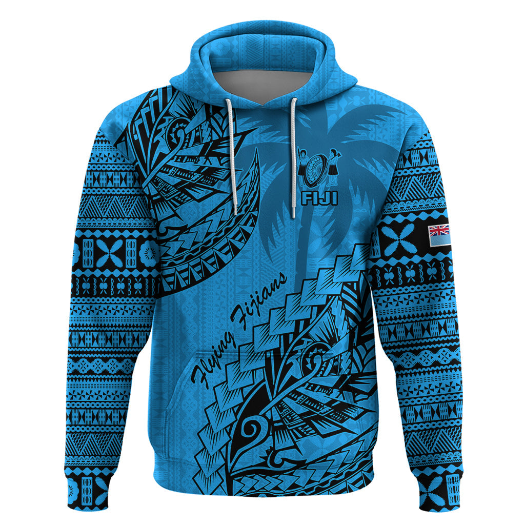 Fiji Rugby Hoodie Kaiviti Fijian Tribal World Cup Blue No1 LT9