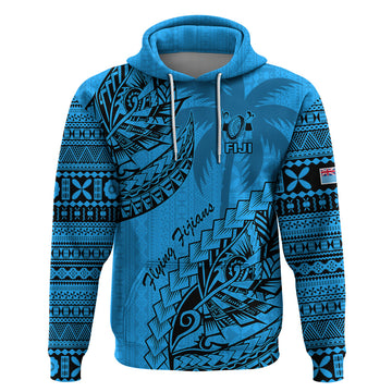 Custom Fiji Rugby Hoodie Kaiviti Fijian Tribal World Cup Blue No1 LT9