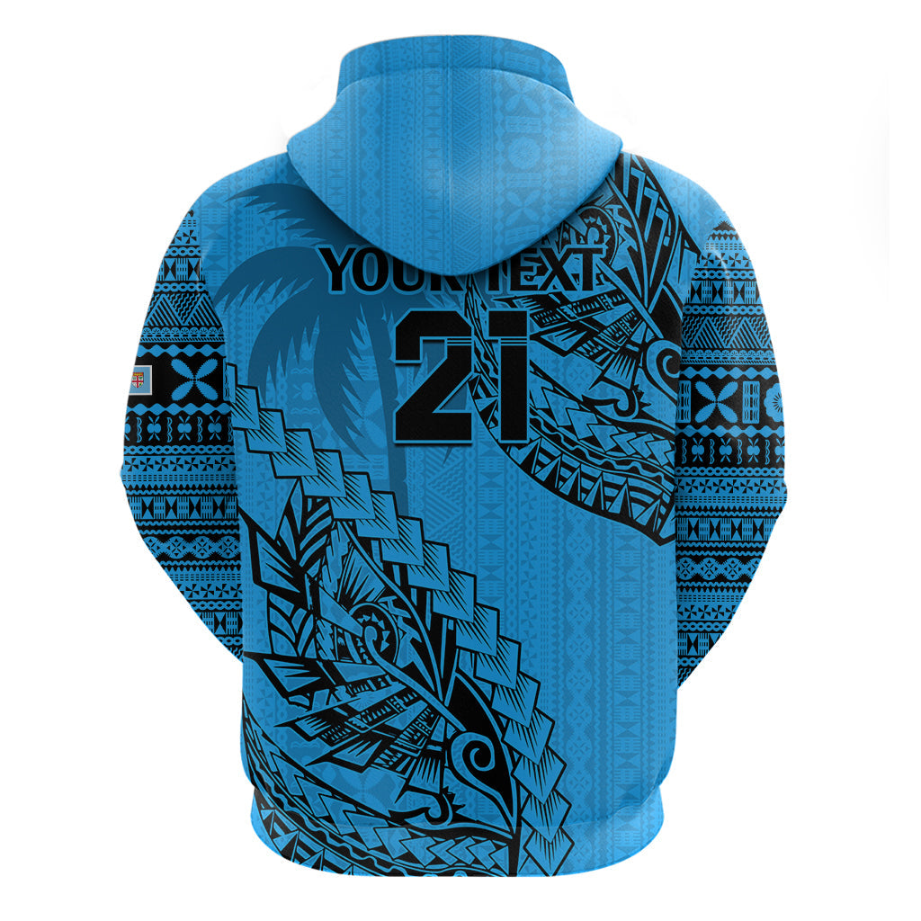 Custom Fiji Rugby Hoodie Kaiviti Fijian Tribal World Cup Blue No1 LT9