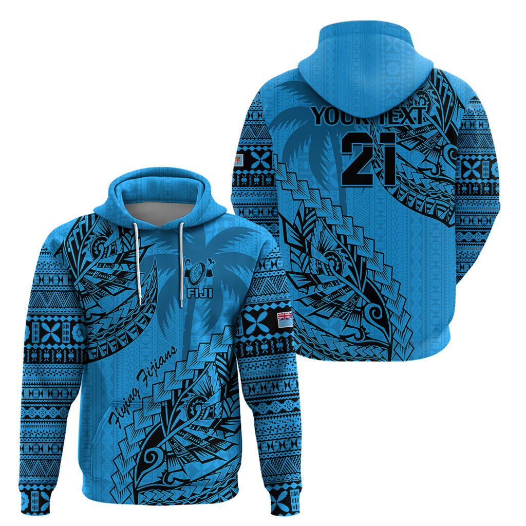 Custom Fiji Rugby Hoodie Kaiviti Fijian Tribal World Cup Blue No1 LT9