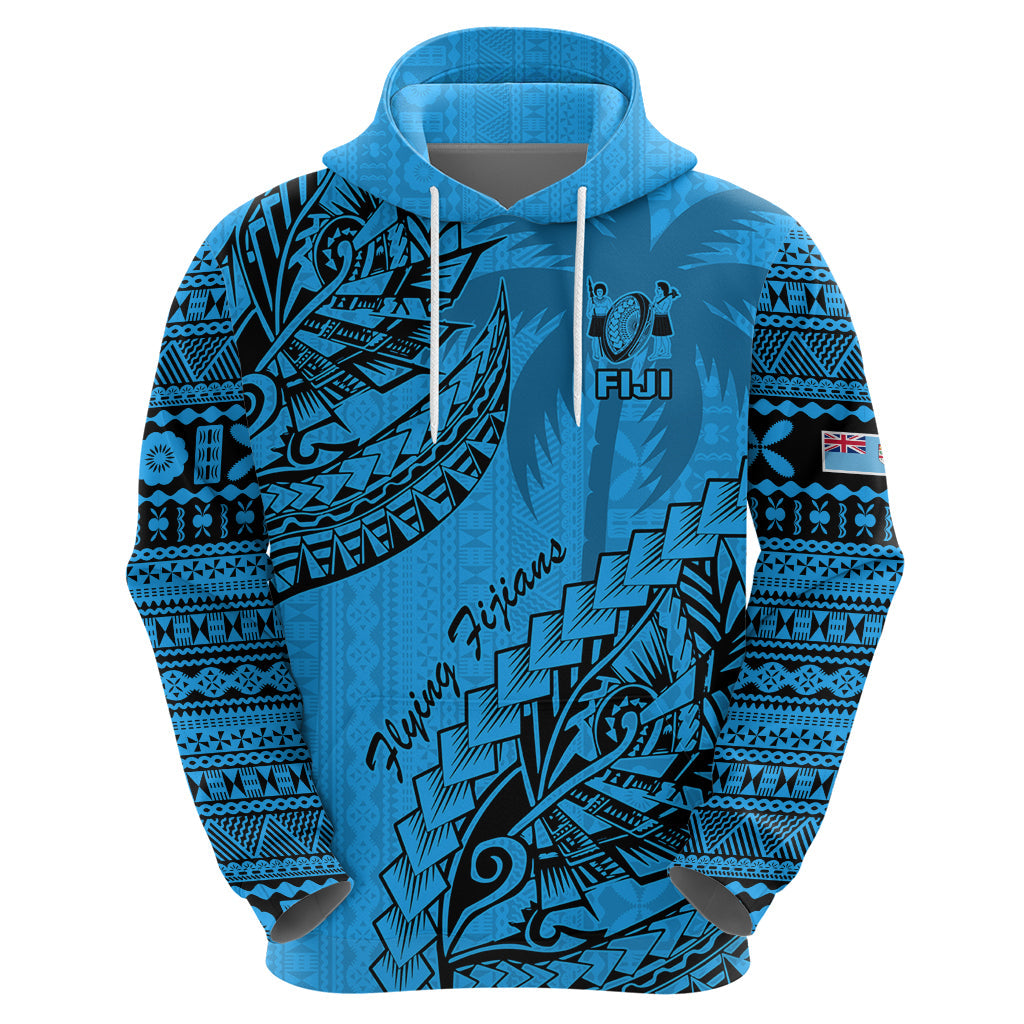 Custom Fiji Rugby Hoodie Kaiviti Fijian Tribal World Cup Blue No1 LT9