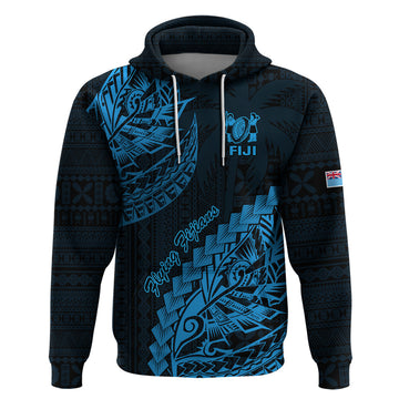 Fiji Rugby Hoodie Kaiviti Fijian Tribal World Cup Blue No2 LT9