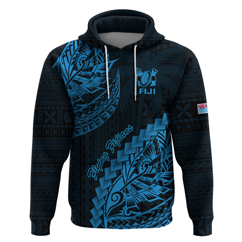 Custom Fiji Rugby Hoodie Kaiviti Fijian Tribal World Cup Blue No2 LT9