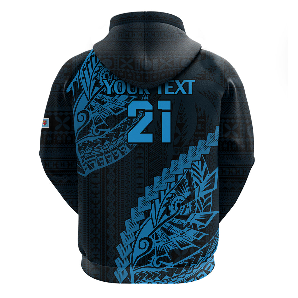 Custom Fiji Rugby Hoodie Kaiviti Fijian Tribal World Cup Blue No2 LT9