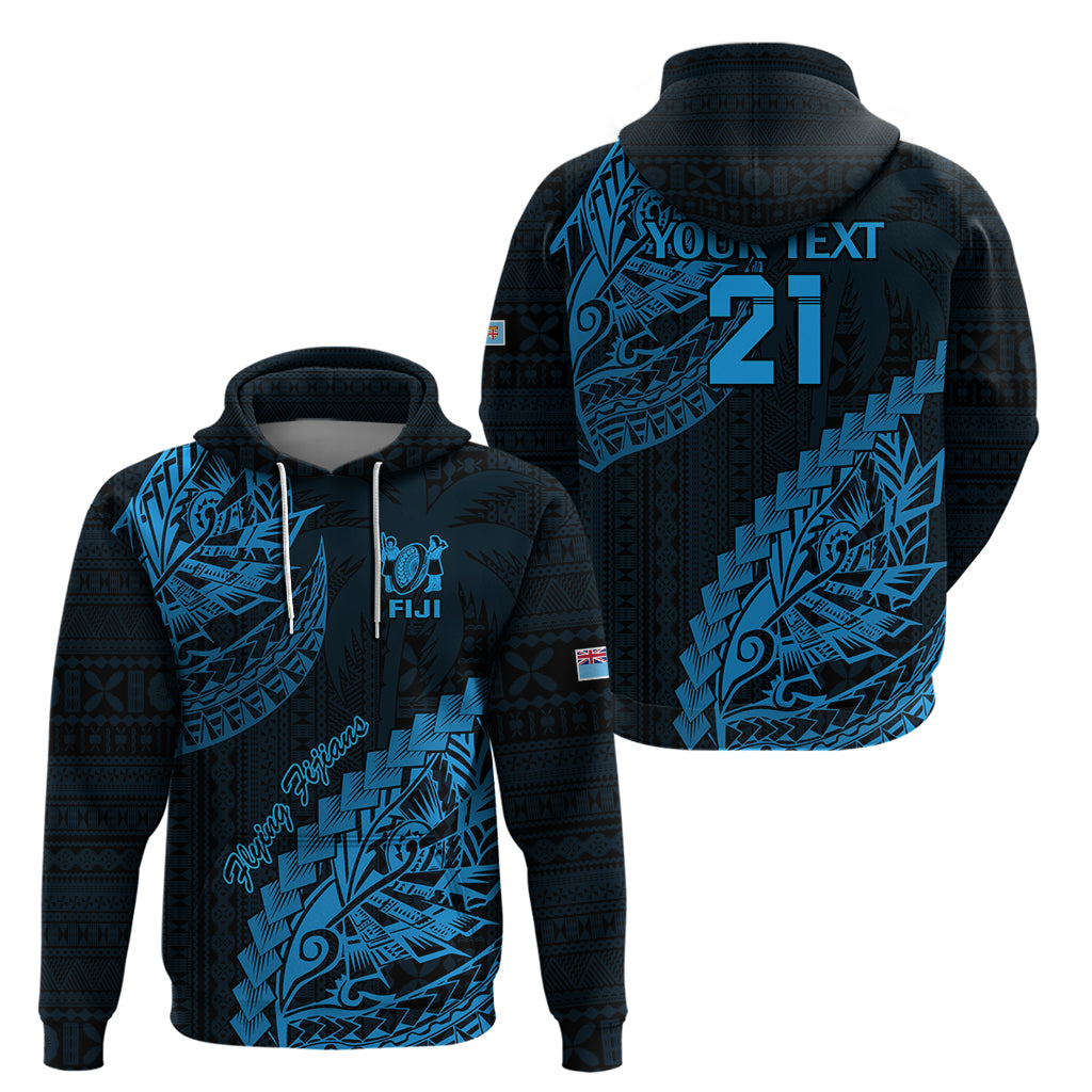Custom Fiji Rugby Hoodie Kaiviti Fijian Tribal World Cup Blue No2 LT9