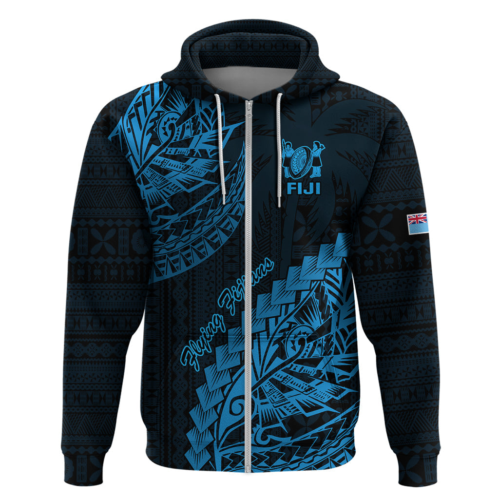 Custom Fiji Rugby Hoodie Kaiviti Fijian Tribal World Cup Blue No2 LT9