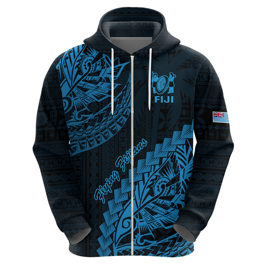 Custom Fiji Rugby Hoodie Kaiviti Fijian Tribal World Cup Blue No2 LT9
