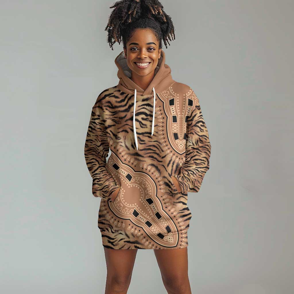 Afro Tiger Mix Dashiki Tribal Pattern Hoodie Dress LT9
