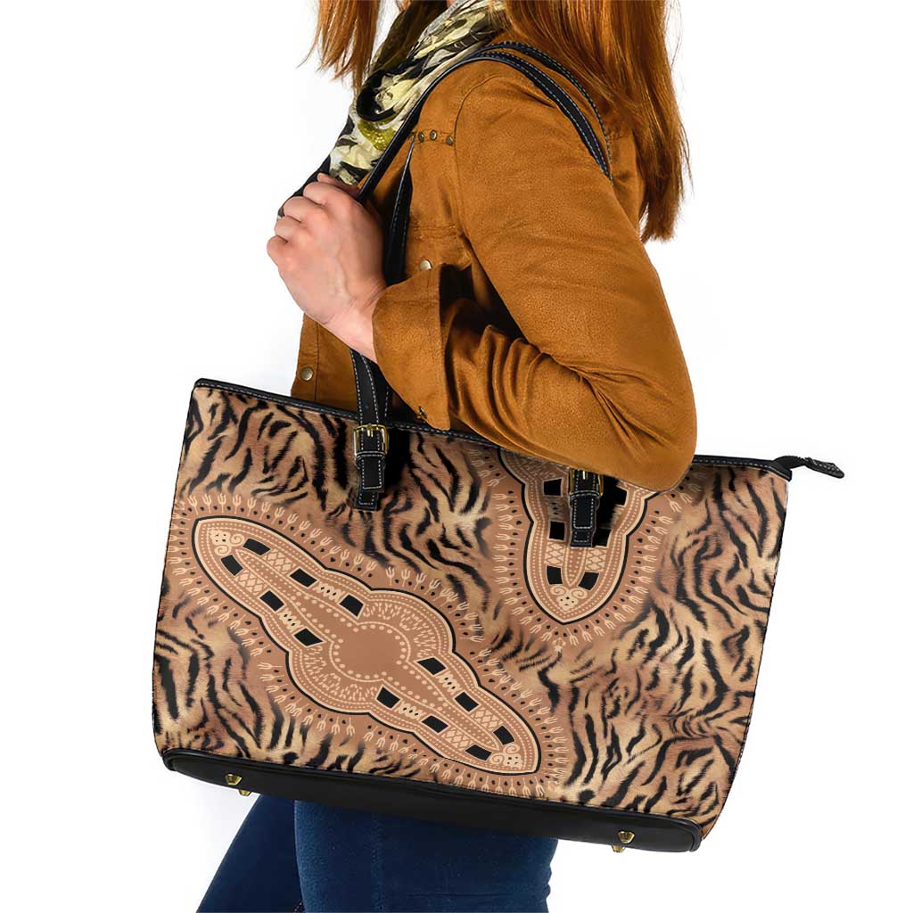Africa Tiger Mix Dashiki Tribal Pattern Leather Tote Bag LT9