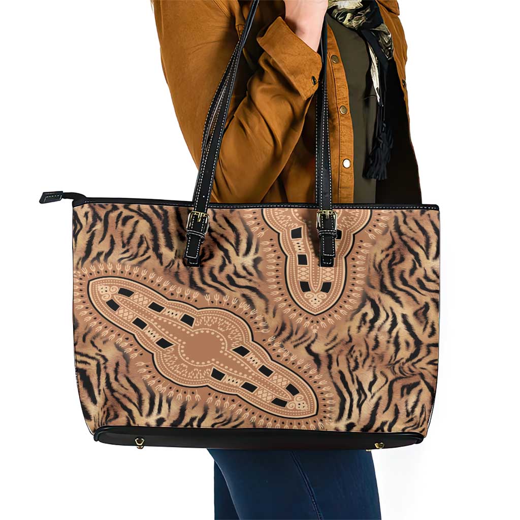 Africa Tiger Mix Dashiki Tribal Pattern Leather Tote Bag LT9
