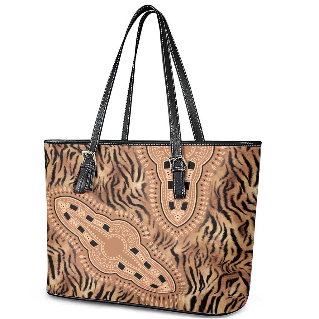 Africa Tiger Mix Dashiki Tribal Pattern Leather Tote Bag LT9