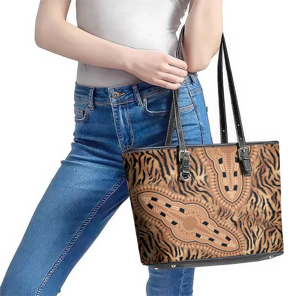 Africa Tiger Mix Dashiki Tribal Pattern Leather Tote Bag LT9