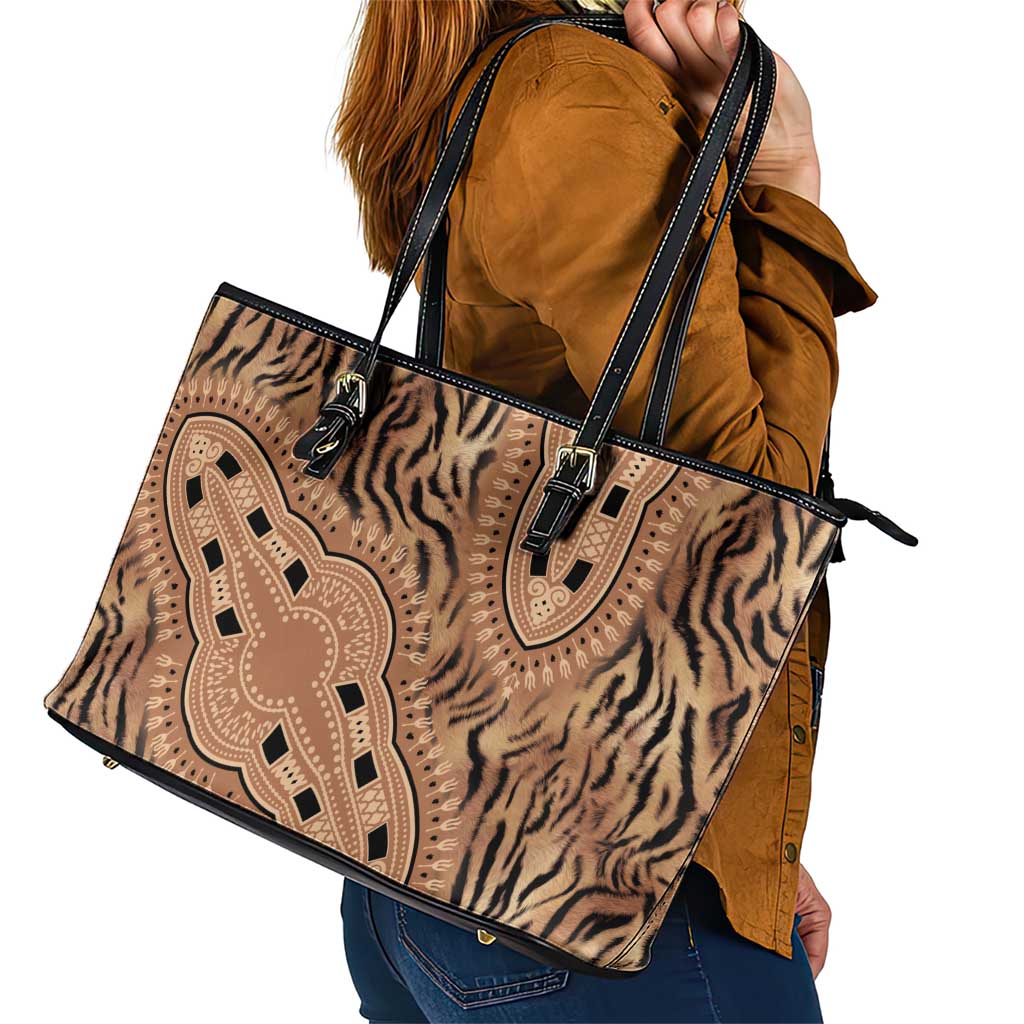 Africa Tiger Mix Dashiki Tribal Pattern Leather Tote Bag LT9