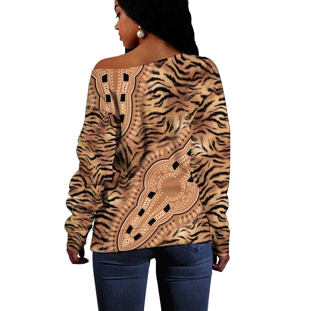 Afro Tiger Mix Dashiki Tribal Pattern Off Shoulder Sweater LT9